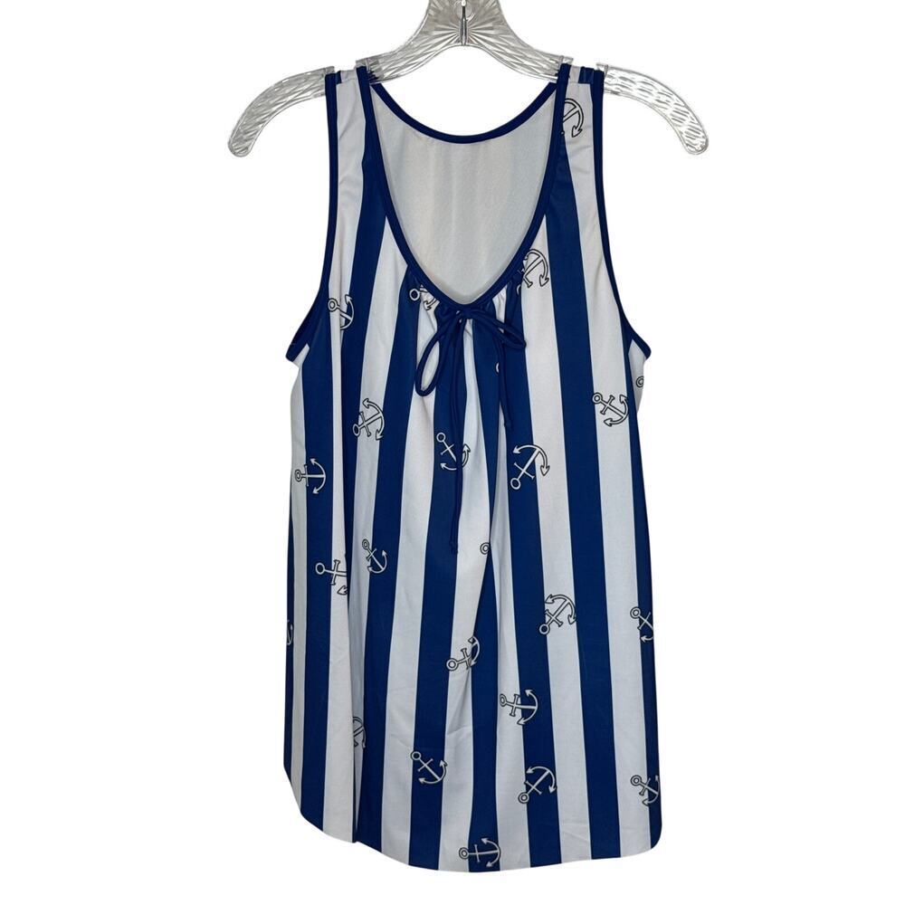 Tankini Swimsuit Top Sz M Blue White Anchor Adjustable Straps Bra | NWOT